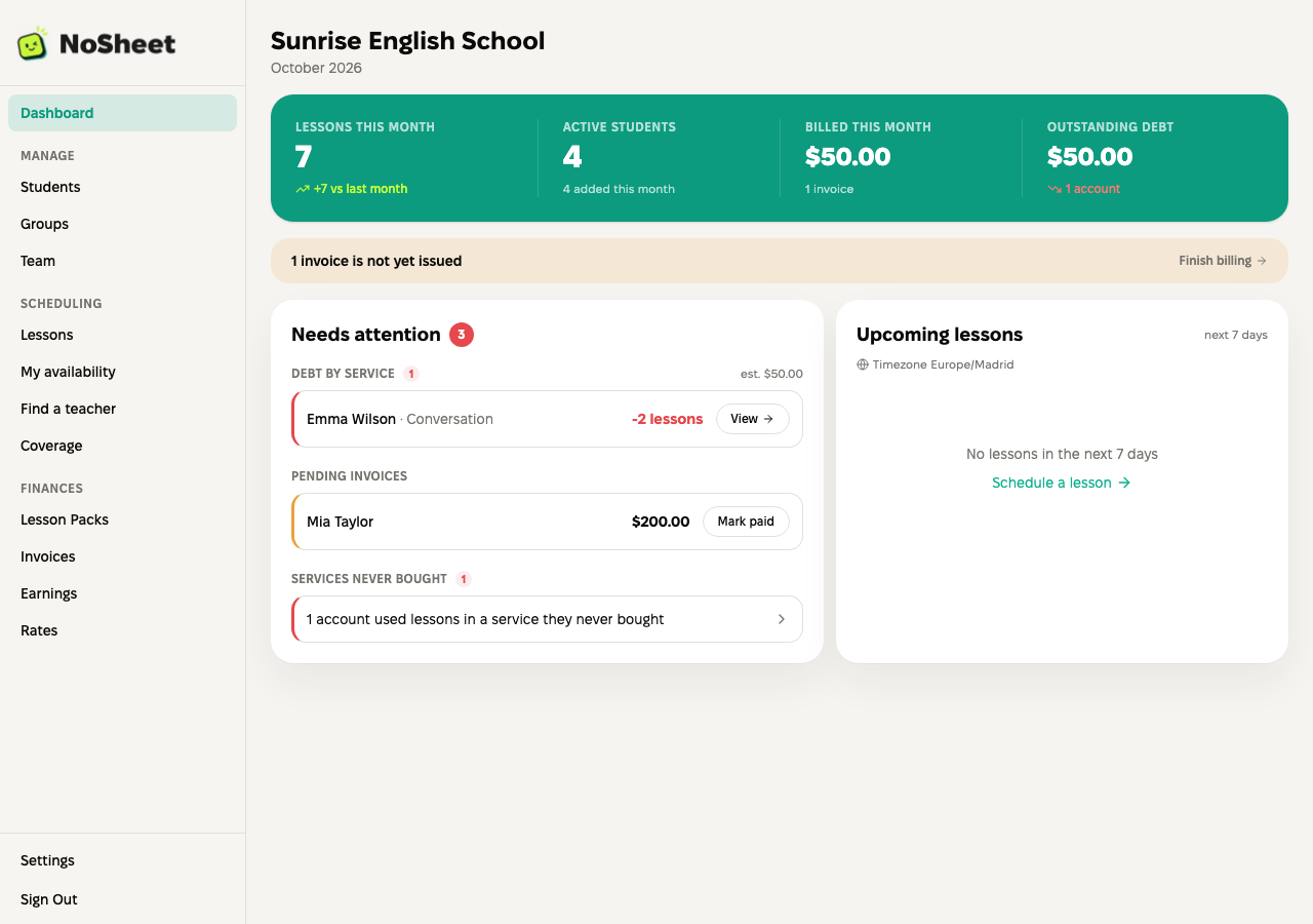 NoSheet dashboard